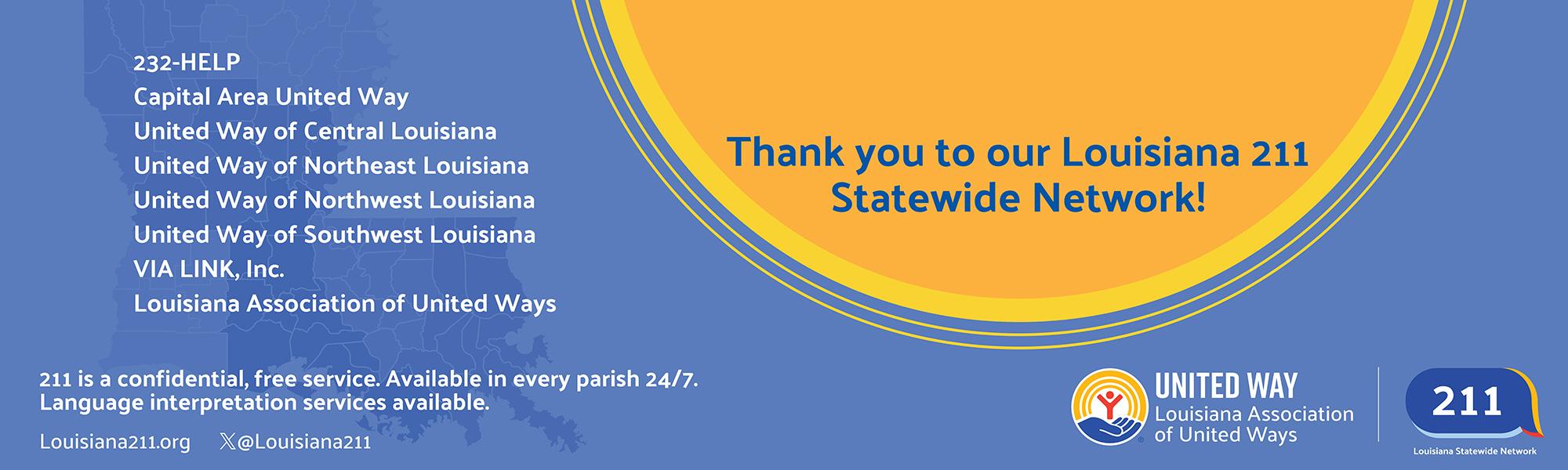 Graphic image thanking the Louisiana 211 Network. 